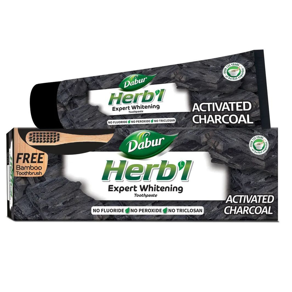 Dabur Herbl Activated Charcoal Зубная паста аюрведическая отбеливающая с активированным углем 150г  #1