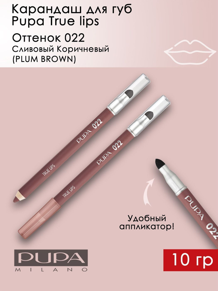 Pupa / Карандаш для губ TRUE LIPS PLUM BROWN Сливовый Коричневый тон 022 + аппликатор 1,2 гр  #1