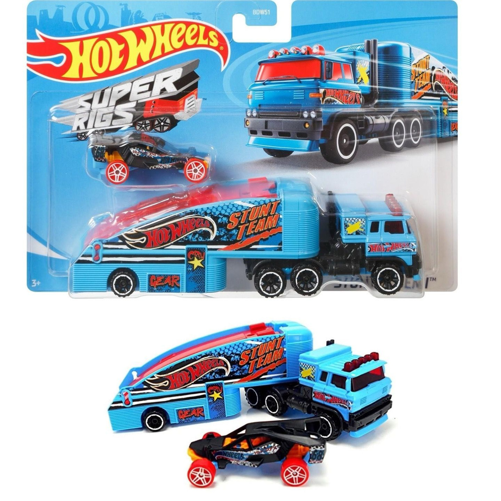 GBF16 Hot Wheels набор машинка металлическая Super Rigs Stuntin Semi грузовик и машинка коллекционная #1