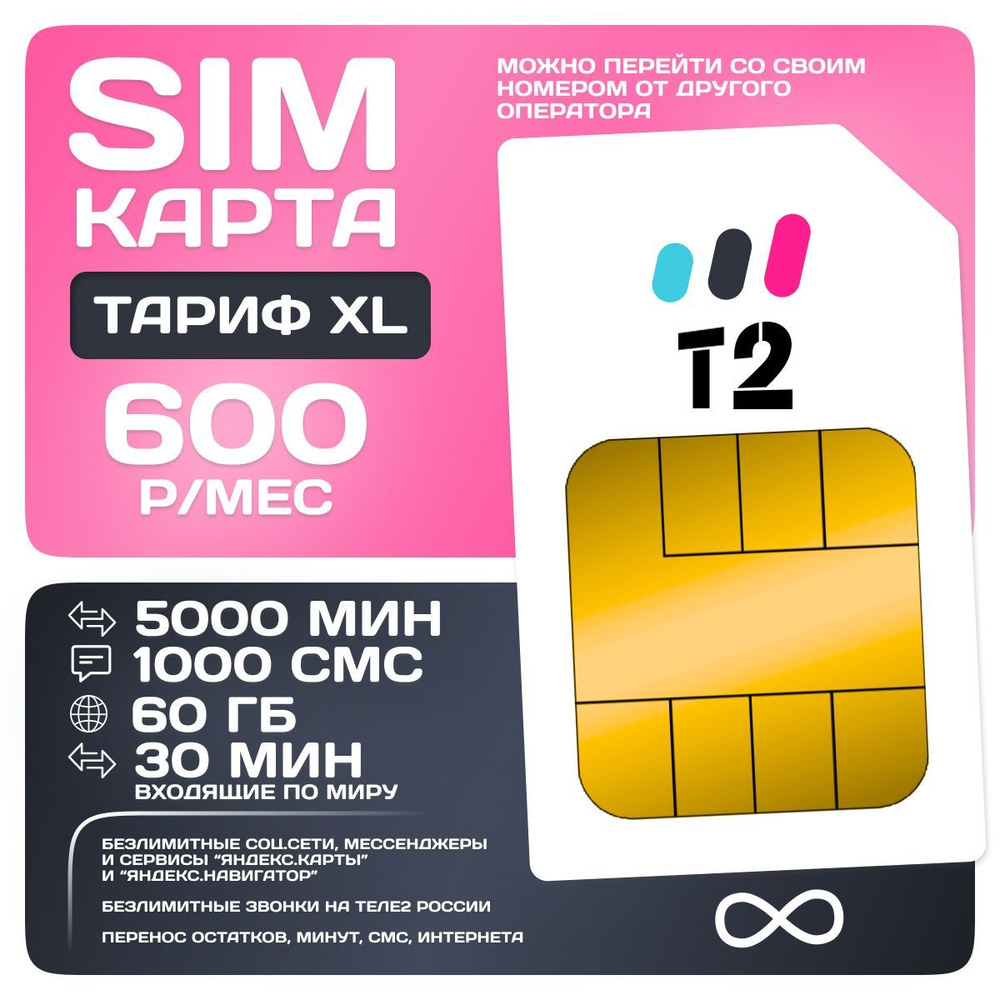 SIM-карта 5000 минут/60 ГБ/1000 SMS за 600 рублей/мес. Выгодный непубличный тариф.  #1