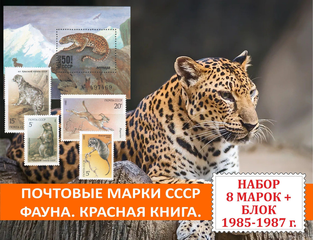 Почтовые марки СССР Фауна. Красная книга. Набор 8 марок + 1 блок 1985-1987 годов выпуска.  #1