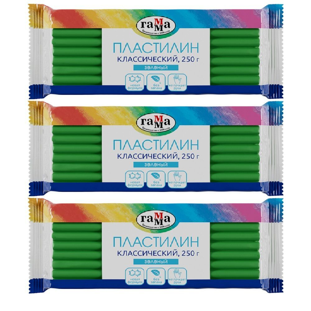 Пластилин Гамма "Классический", зеленый, 250г, 3шт #1