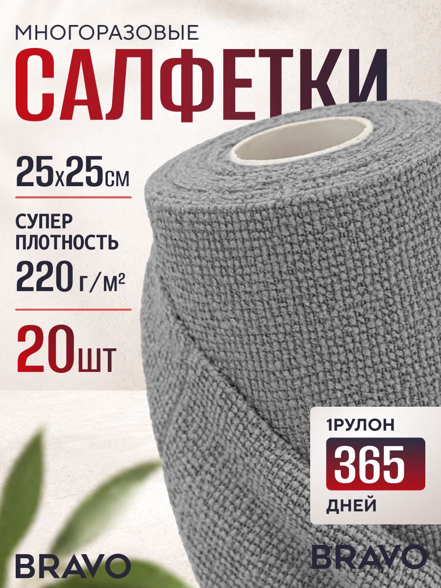 НаборсалфетокизмикрофибрыврулонеОтрывные,многоразовые,20шт.BRAVO,длякухни,мебели,машины,универсальная,розовый