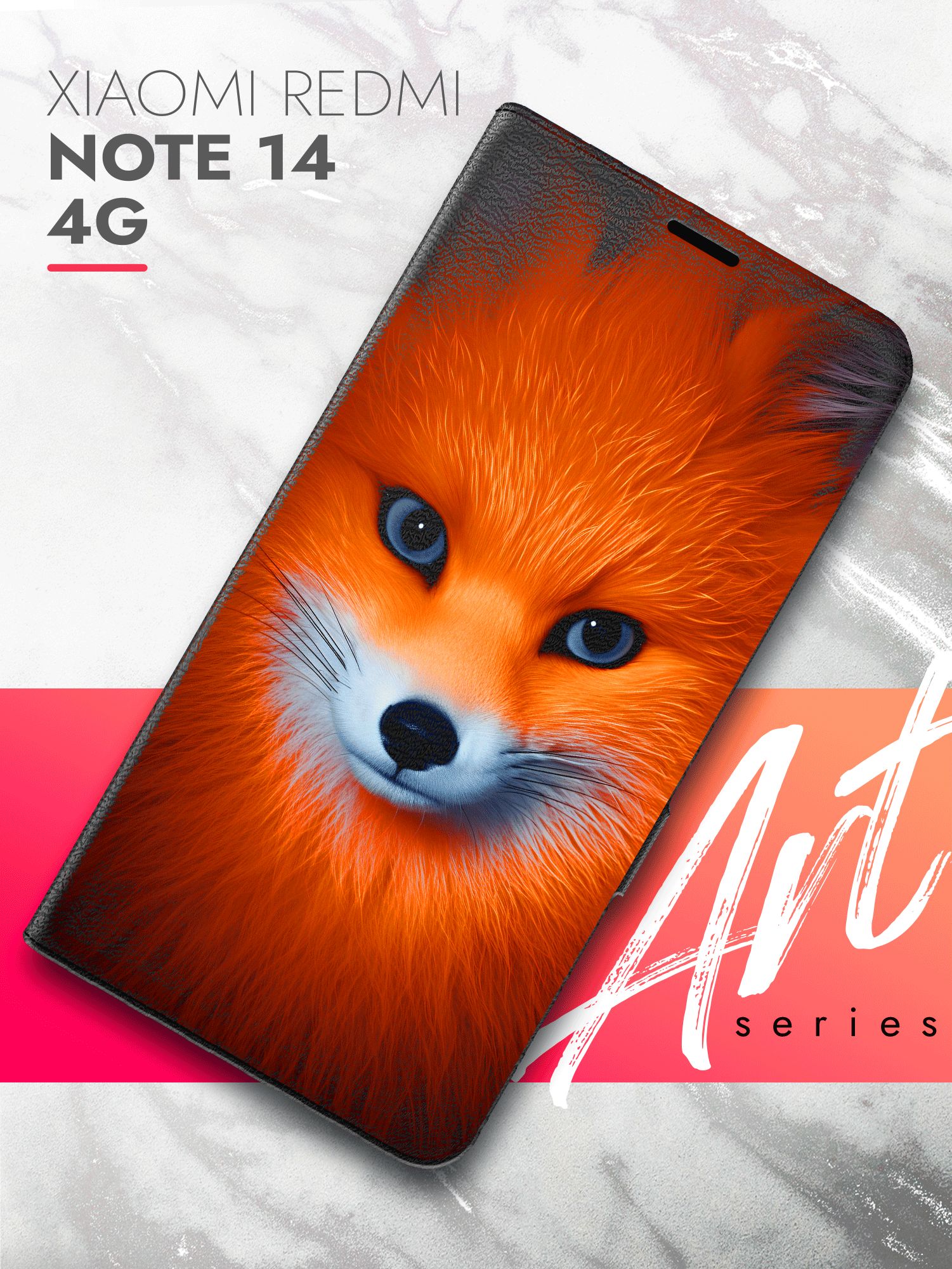 ЧехолнаXiaomiRedmiNote144G,черныйкнижкаэко-кожасфункциейподставкиотделениемдлякартимагнитамиBookcase,Brozo(ПРИНТ)Лисьяморда