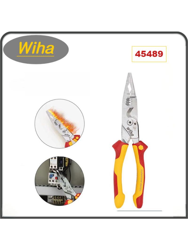 Wiha45489,8в1Многоцелевыережущиеклещи,промышленныйэлектрикИзолированныеклещидляобжимапроводов