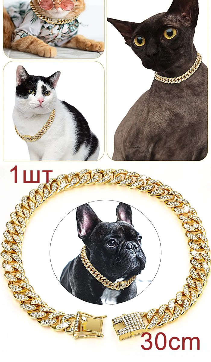 Ошейникдлясобаксостразамиипрочнымзолотымметаллом