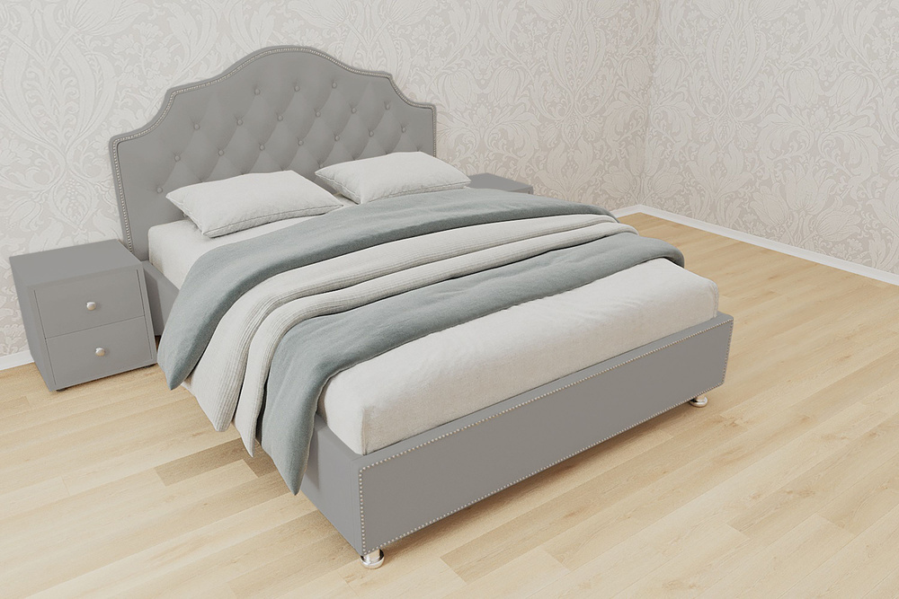 Двуспальная кровать Мария с кареткой 160x200 основание металлическое с ламелями велюр серый ножки 13 #1