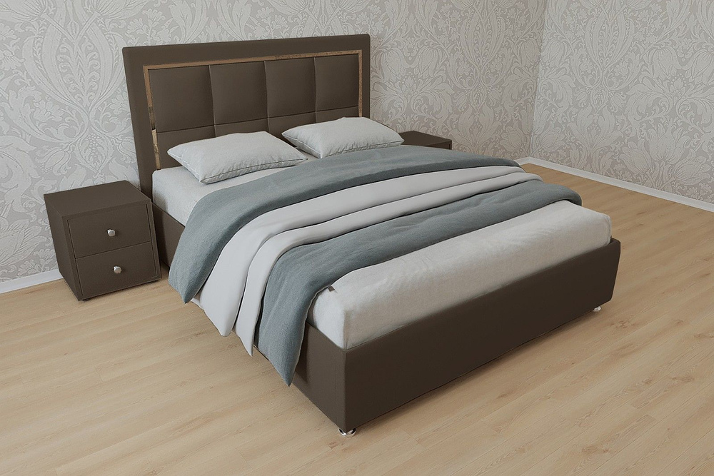 Односпальная кровать Вирджиния 80x200 основание металлическое с ламелями велюр коричневый ножки 5 см #1