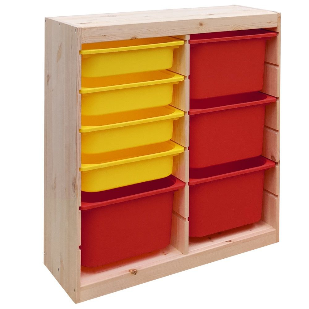 Деревянный стеллаж для игрушек с желтыми (4) и красными (4) контейнерами TROFAST, 86.6х30х90.6 см  #1