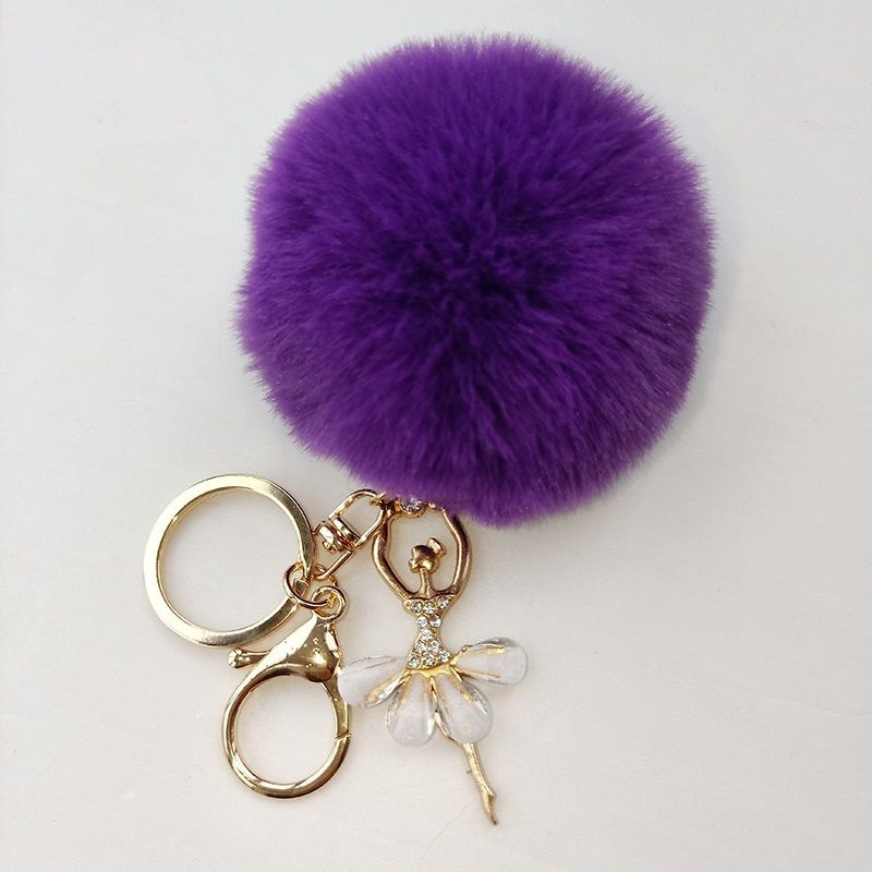 Брелок для сумки фиолетовый Пушистик с подвеской Балерина. Можно повесить на ключи, на сумку, на рюкзак, #1