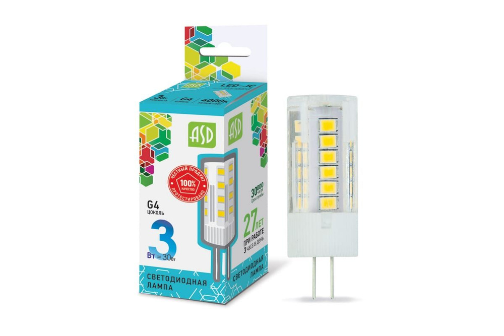 ASD Лампочка LED-JC-std 3Вт 12В G4 4000К, Дневной белый свет, G4, 3 Вт, 1 шт.  #1
