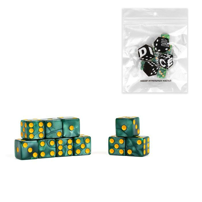 Набор кубиков игральных "Время игры", 10 штук в наборе, 1.6 х 1.6 см, зеленые  #1