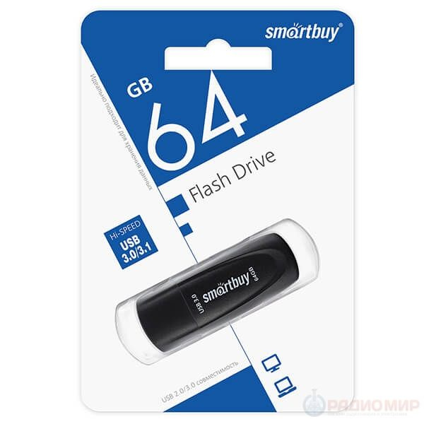 USB-флеш-накопитель Flash Card USB 3.1 64GB Smartbuy Scout 64 ГБ, черный #1