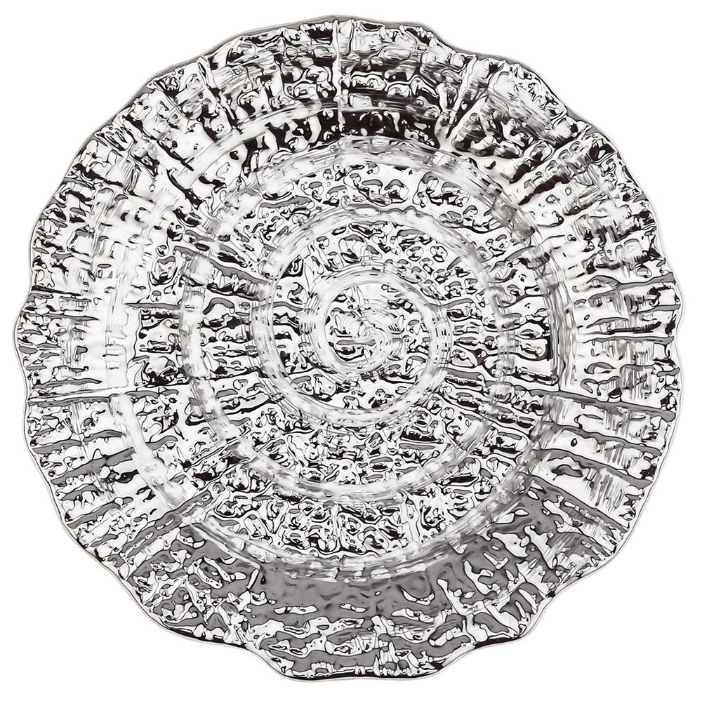 "Платина" Тарелка десертная фарфоровая д152мм h20мм, рельефный декор, с платиной, волнистый край  #1