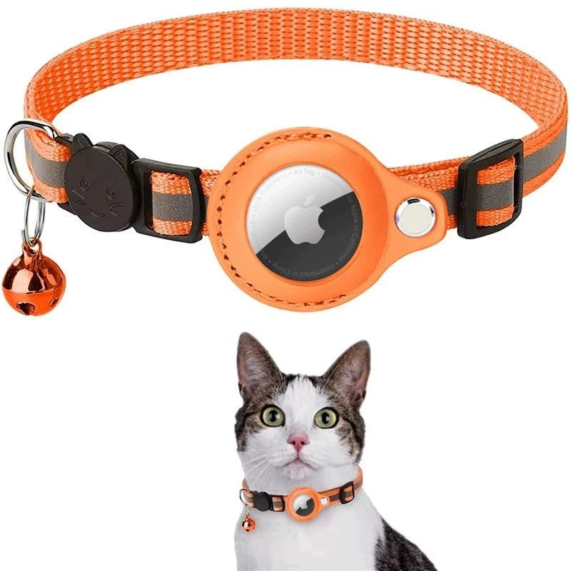 Нейлоновый мини ошейник для домашних животных с креплением трекера AirTag Оранжевый  #1