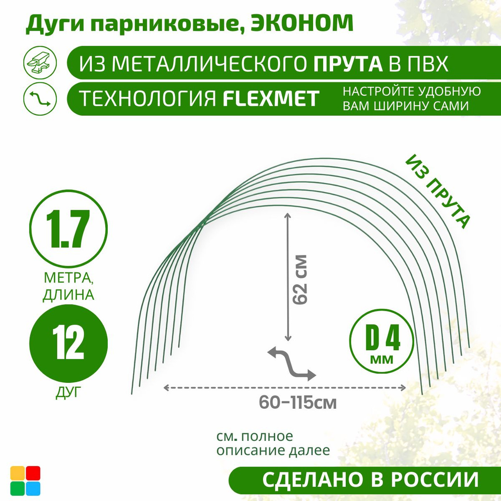 Комплект дуг для парника,1700, Металл, ПВХ (поливинилхлорид), 12 шт  #1