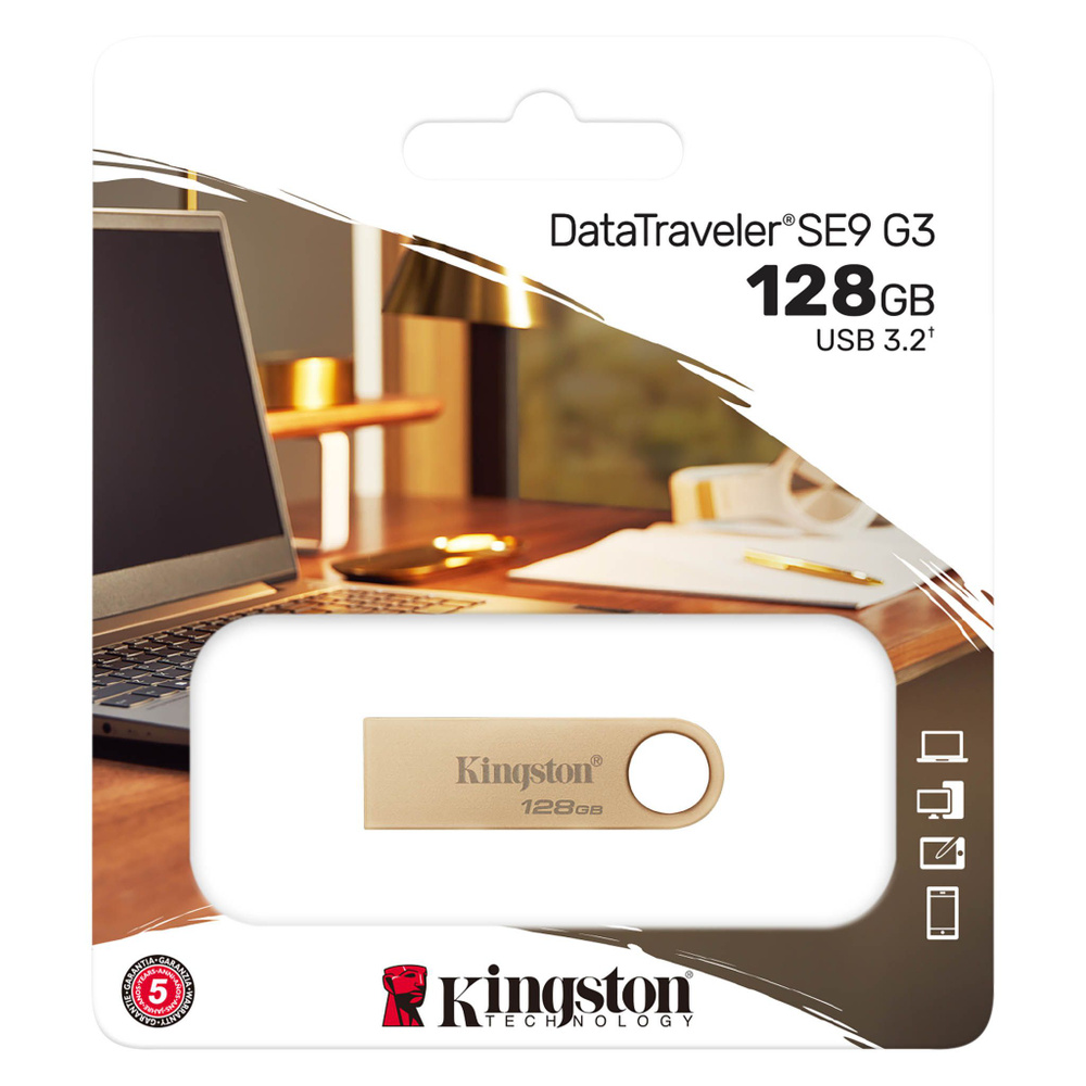 USB-флеш-накопитель 128GB DataTraveler SE9 G3 original, 220MB/сек., Metal, USB 3.2 Gen1, 128 ГБ, золотой #1