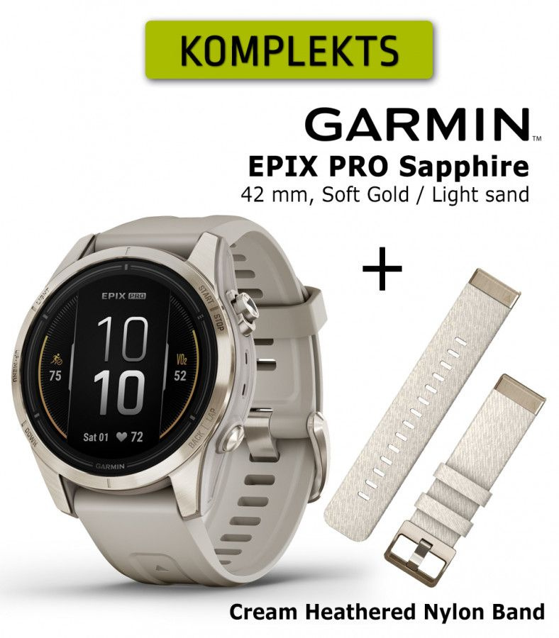 Garmin Умные часы Garmin Epix pro Sapphire Soft Gold with Cream Heathered Nylon Band 42mm, Soft Gold #1