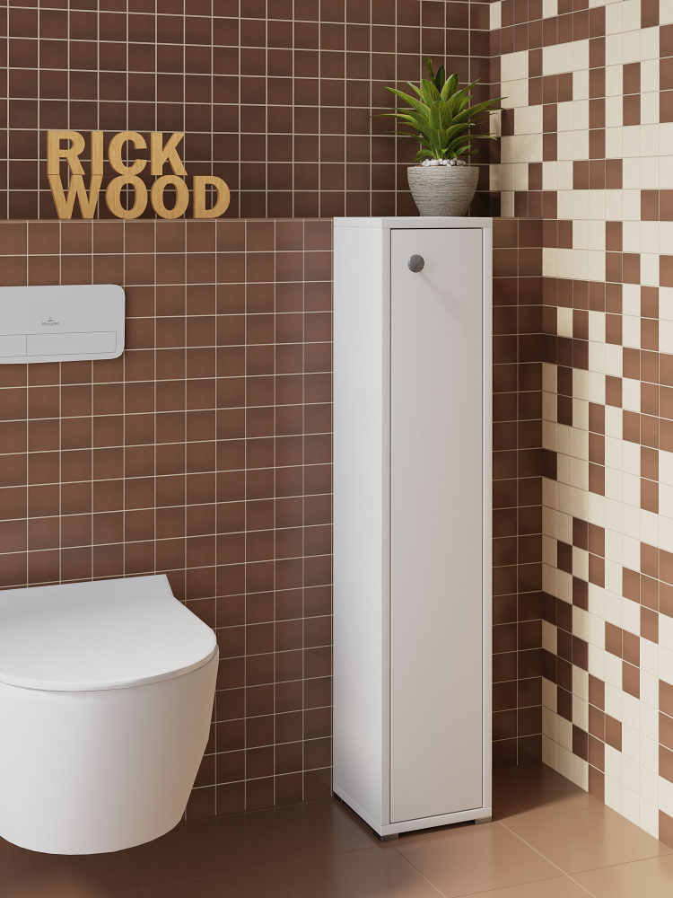 Тумба Rick Wood тумбочка узкая напольная для ванной, 20х95х22 см, Белый цвет  #1