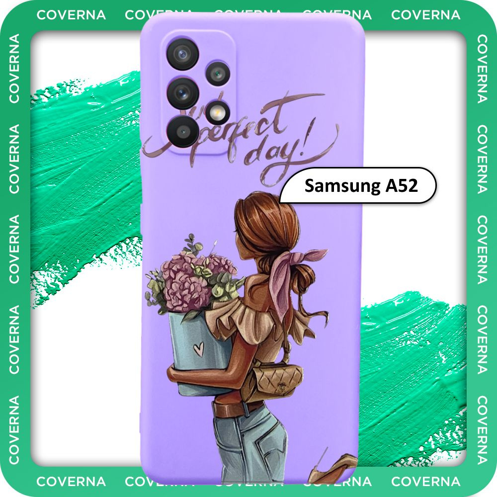 Чехол силиконовый с рисунком девушка с букетом цветов на Samsung A52, для Самсунг А52  #1