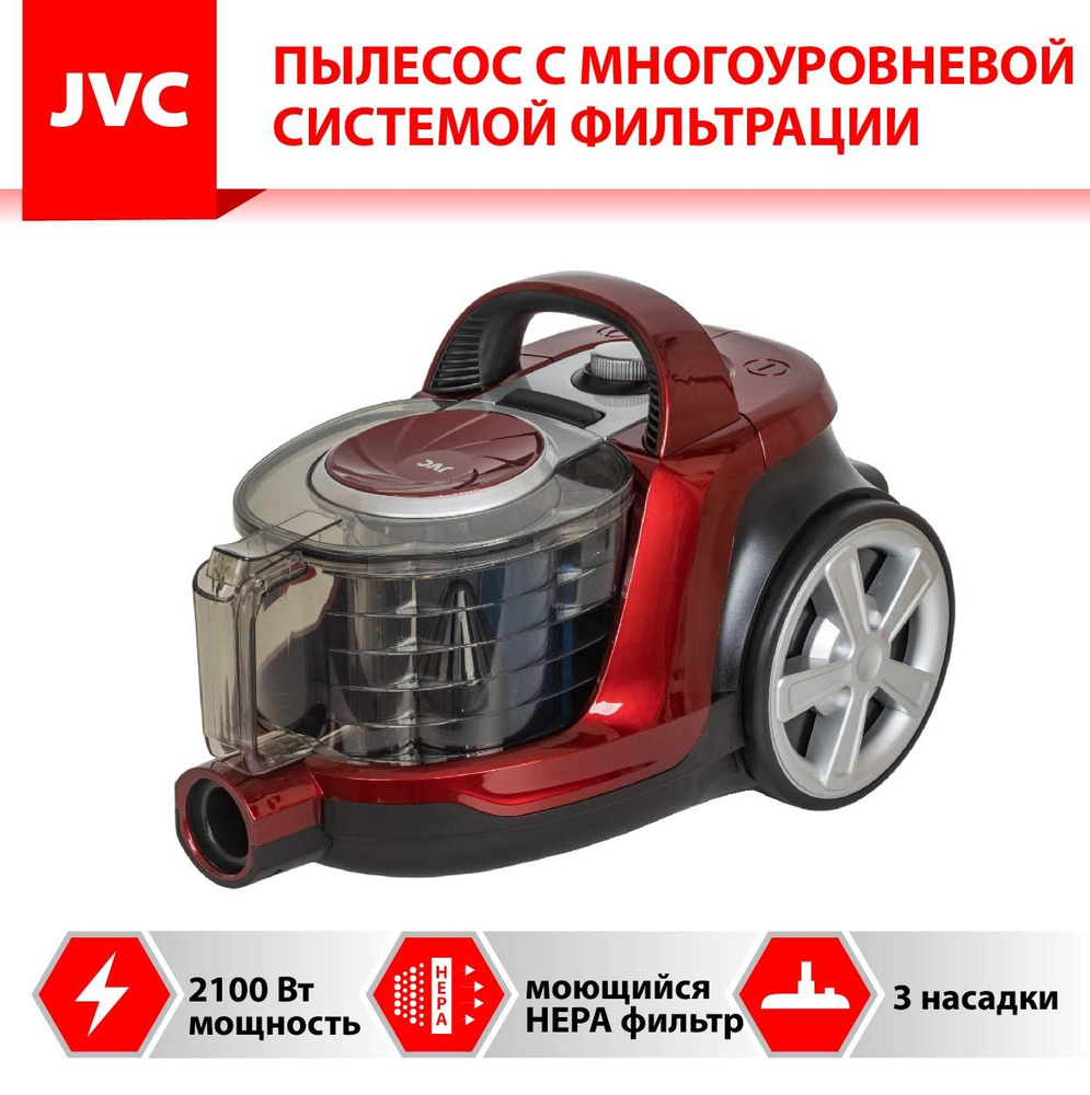 Компактный мощный пылесос 360 Вт (сила всасывания) JVC JH-VC440 без мешка, 3 насадки, многоуровневая #1