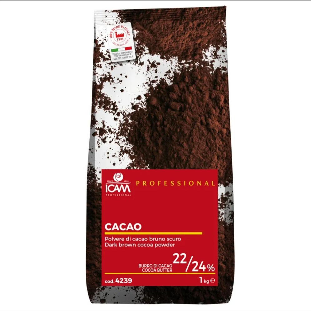 Какао-порошок алкализованный ICAM натуральный 22/24% 1 кг. Италия  #1