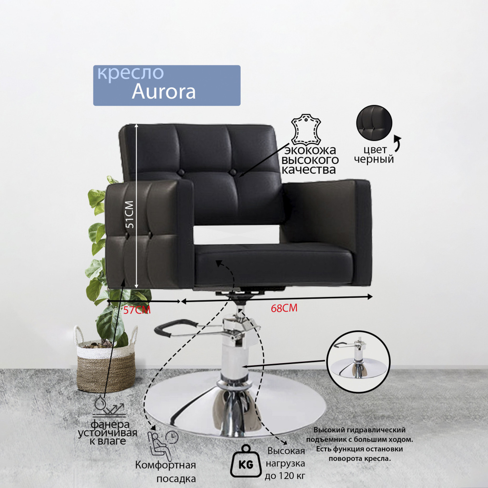 Парикмахерское кресло "Aurora", Черный, Гидравлика диск #1