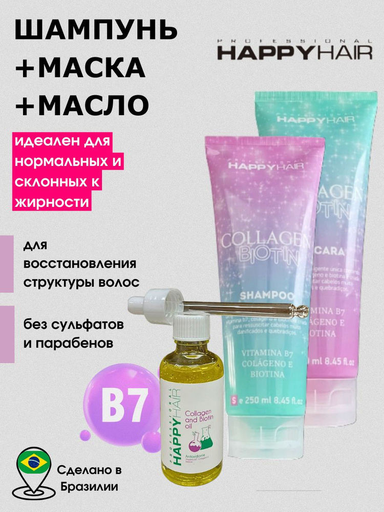 Шампунь, маска и масло для волос, Набор для ухода за волосами Happy Hair Collagen&Biotin  #1