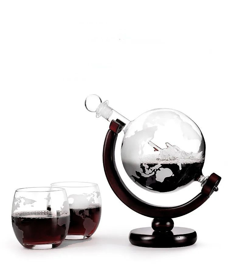 Декантер для виски/ Графин глобус стеклянный/ Подарок мужчине/ Декантер глобус с бокалами на подставке #1