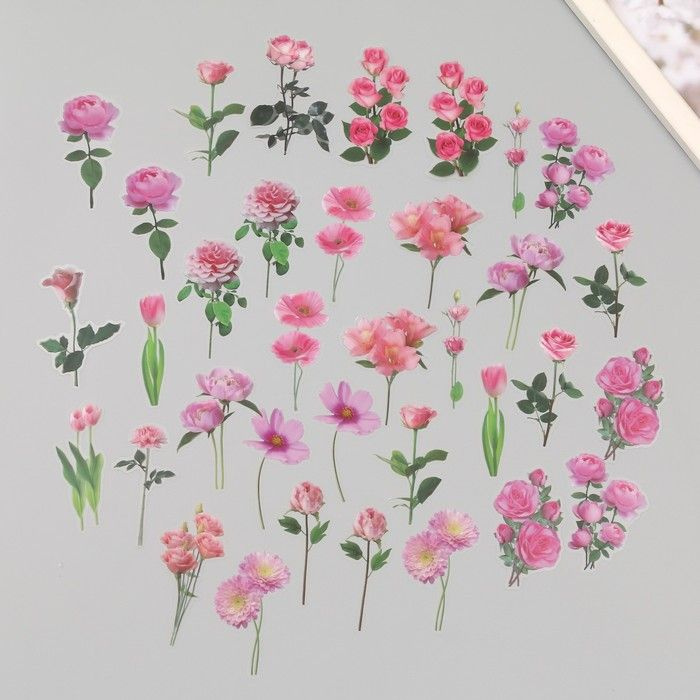 Наклейки для творчества "Весенние цветы. Розовые" набор 40 шт  #1