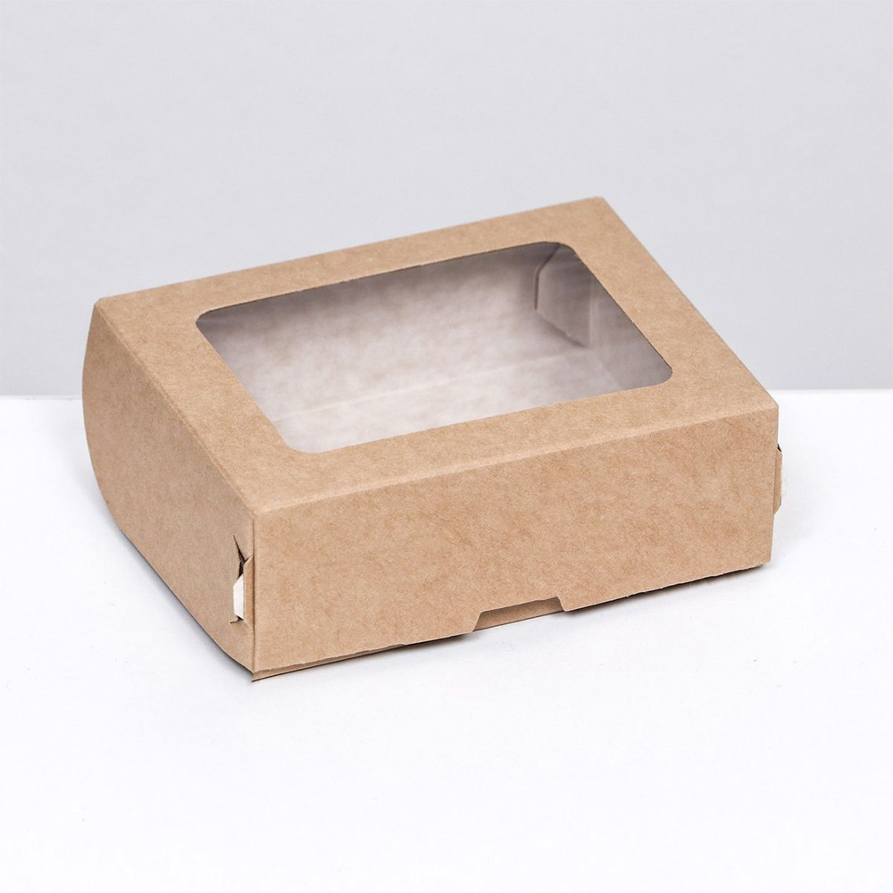 Коробка подарочная упаковочная с окном, крафт, 10*8*3,5 см, 20 шт/упак, Арт Узор  #1