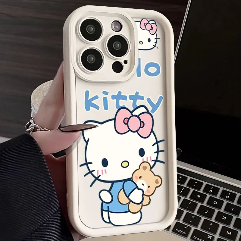 Силиконовый чехол Hello Kitty для iPhone 15 14 13 12 11 Pro Max XR XS 7 8 Plus Мультяшный Мягкий противоударный #1