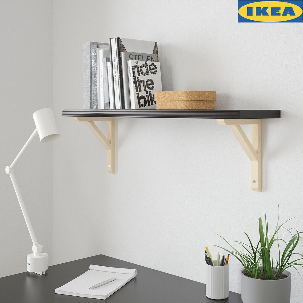 IKEA полка настенная BERGSHULT/SANDSHULT, 80х20х2.5 см, полка -1 шт. кронштейн массив осины 2 шт.  #1