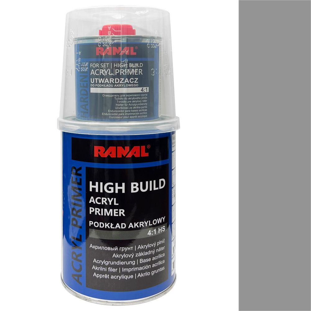 грунт 4+1 серый HIGH BUILD акриловый толстослойный с отвердителем RANAL (0,8л+0,2л)  #1