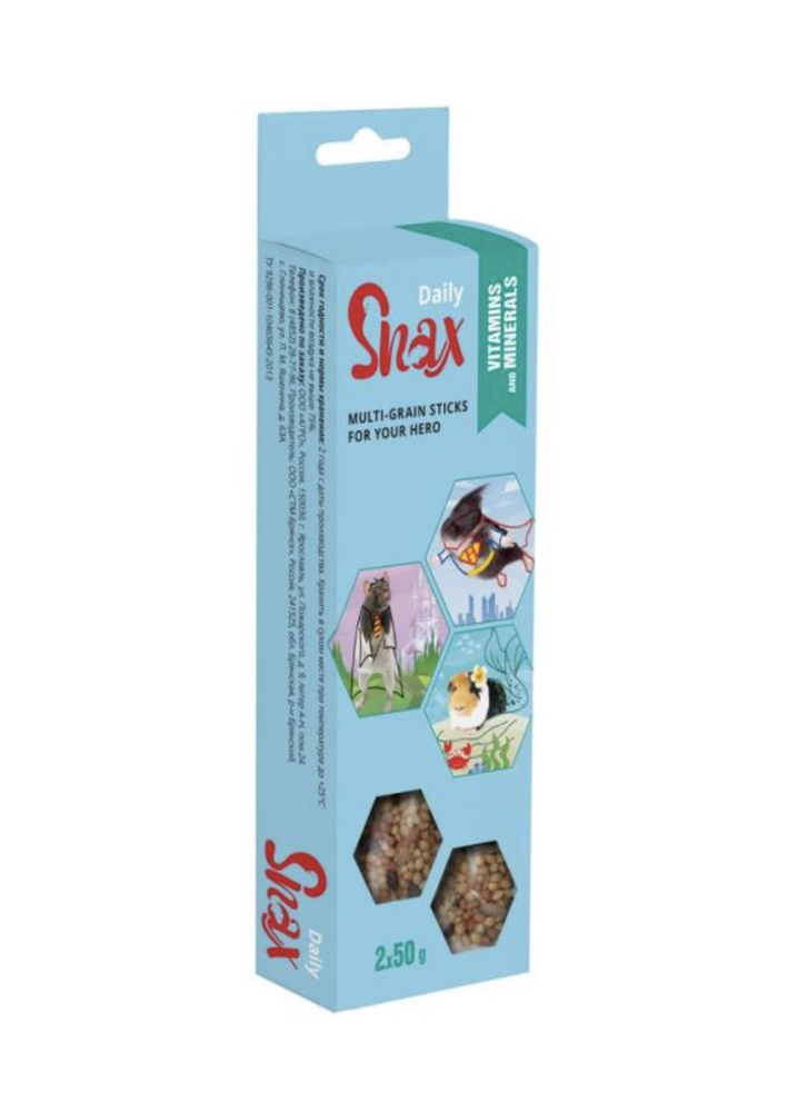 Зерновые палочки для грызунов Snax Daily с витаминами и минералами 2шт (100г) х 3 упаковки  #1