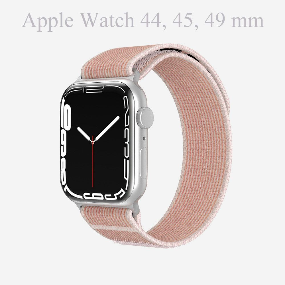 Тканевый ремешок на липучке для Apple Watch 1-5 6 7 8 9 серии и SE (42 / 44 / 45 / 49 мм) розовый  #1