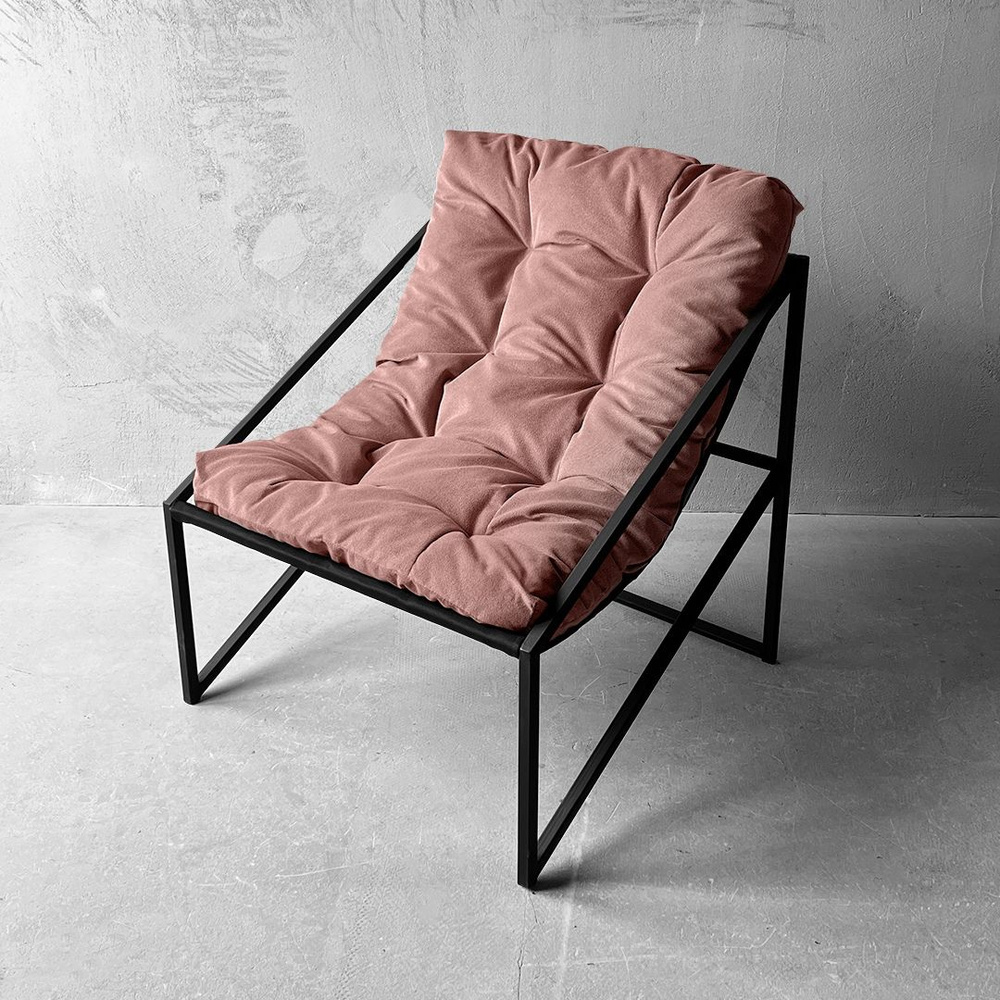 Кресло в стиле лофт Лофтовик Слэш + Розовый велюр для гостиной, офиса ,кабинета, для отдыха , с подушкой #1