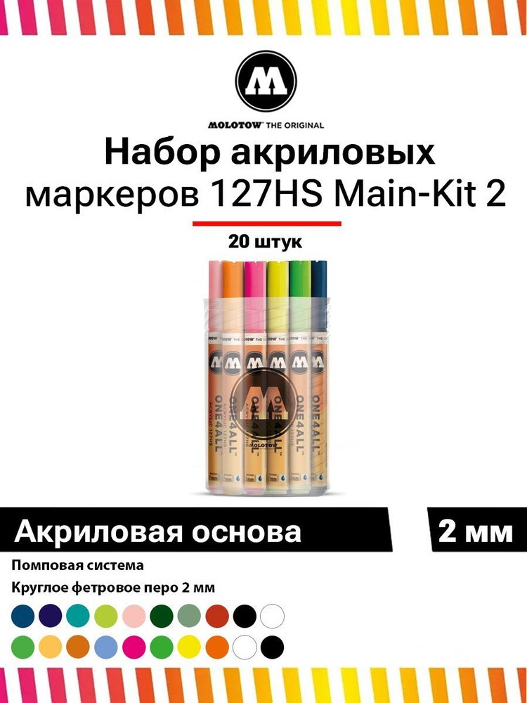 Набор акриловых маркеров Molotow One4all 127HS Main-Kit 2 20штук 200163 #1