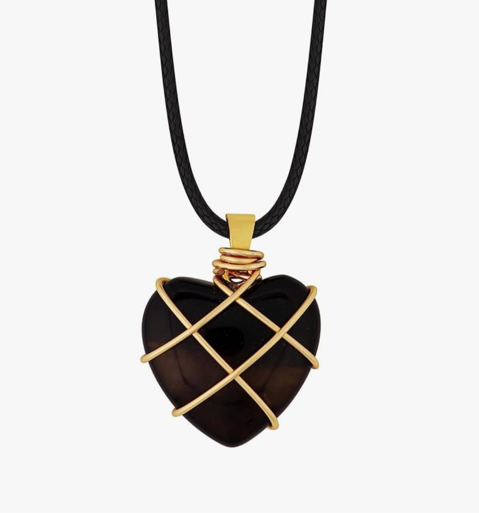 Кулон сердце с натуральным камнем/ подвеска в форме сердца из Обсидиана/ бижутерия  #1