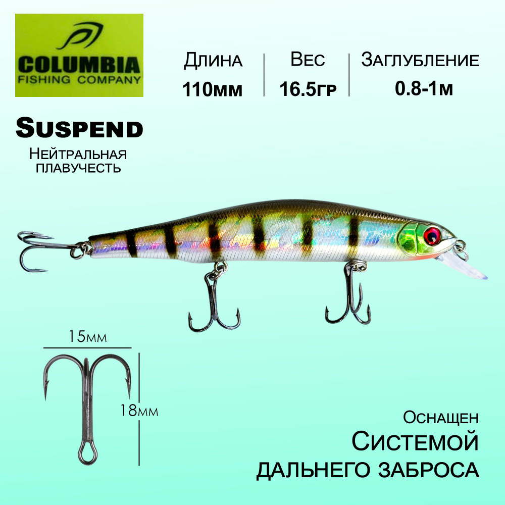 Воблер Columbia Fishing 110мм / 16.5гр / 0.8-1м Orbit Нейтральный Suspend Суспендер Minnow Мелководный #1