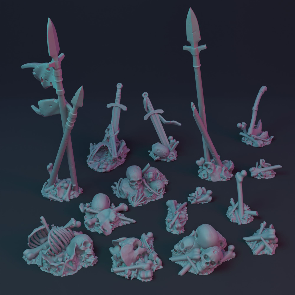 Миниатюры "Поля сражений, останки" украшения для баз подставок диорам ДнД DnD Pathfinder Вархаммер Warhammer #1