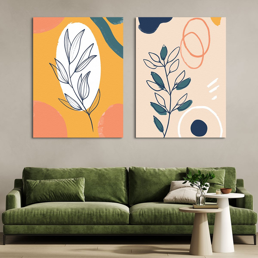 Модульная картина на стену, на холсте - Абстракция в стиле бохо (растения) 120x80 см  #1
