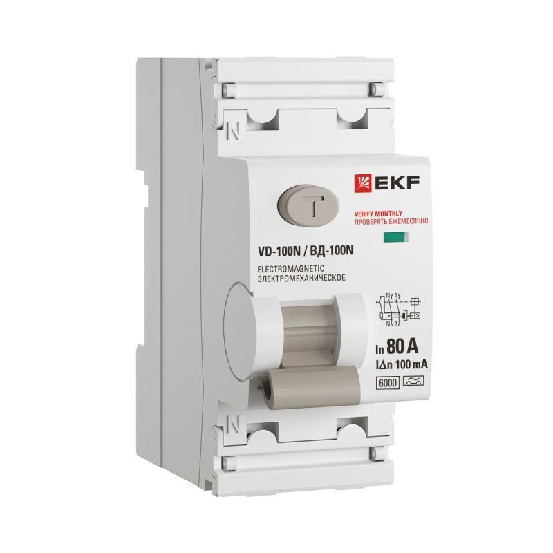Выключатель дифференциального тока 2п 80А 100мА тип A 6кА ВД-100N электромех. PROxima EKF E1026MA80100 #1