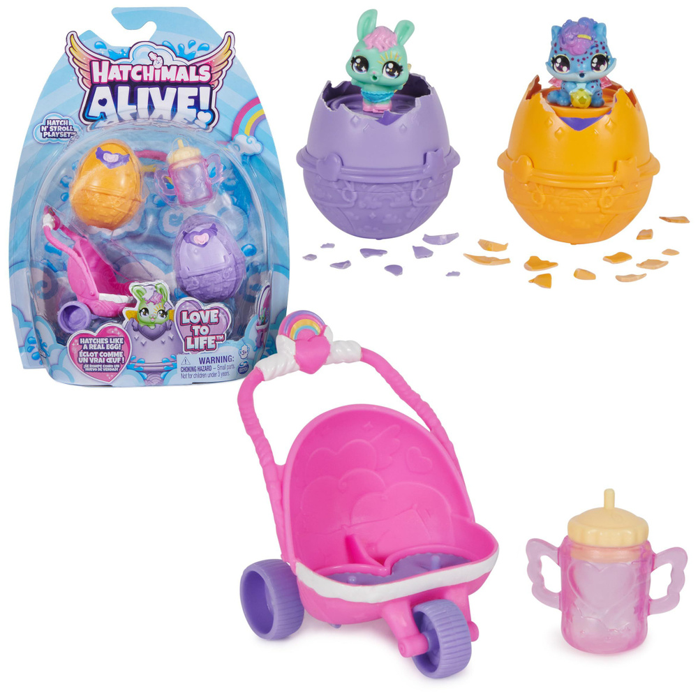 Hatchimals Alive, Hatch N Stroll Игровой набор,С игрушкой-коляской и 2 минифигурками в самовылупляющихся #1