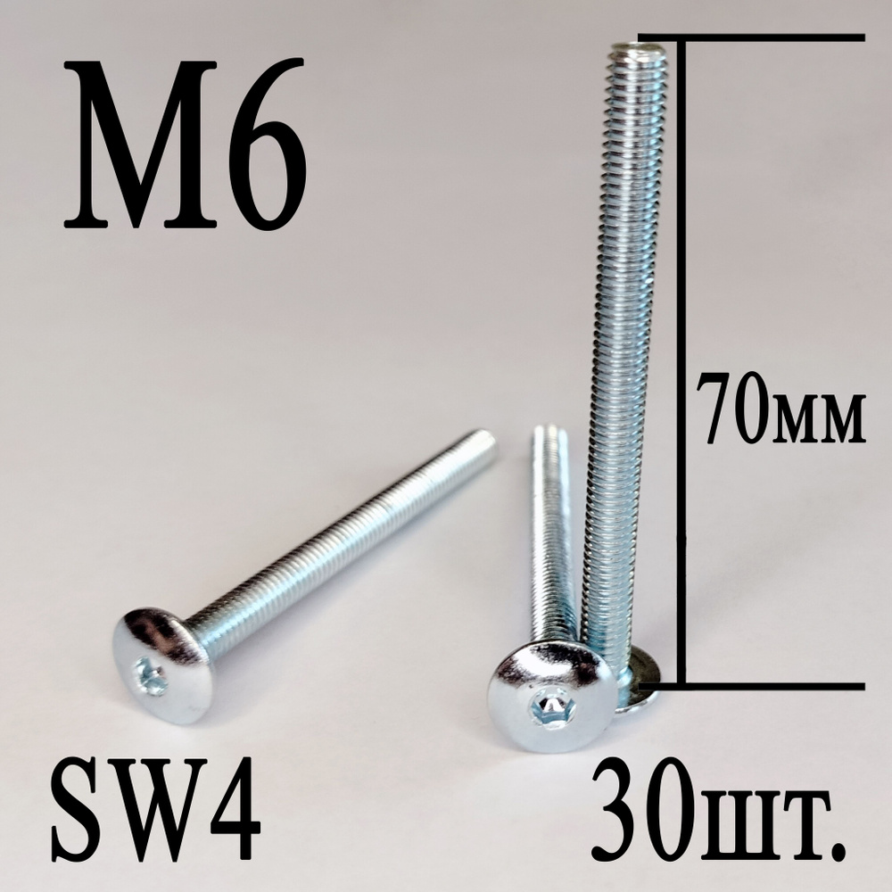 Винт мебельный сфера М6 х 70 мм. SW4 (30шт.) #1