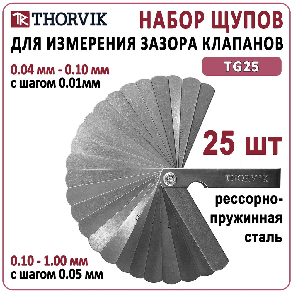 Щупы для измерения зазора клапанов Thorvik TG25 100мм 0.04-1мм набор 25шт  #1