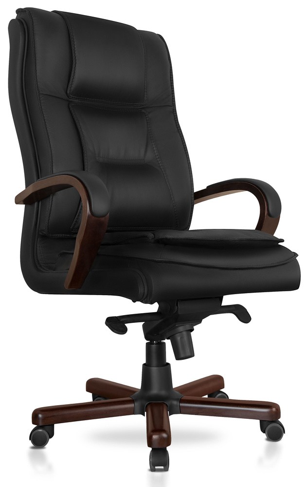 Кресло руководителя Бостон - натуральная кожа черная (Италия) + компаньон, нагрузка до 200 кг.  #1