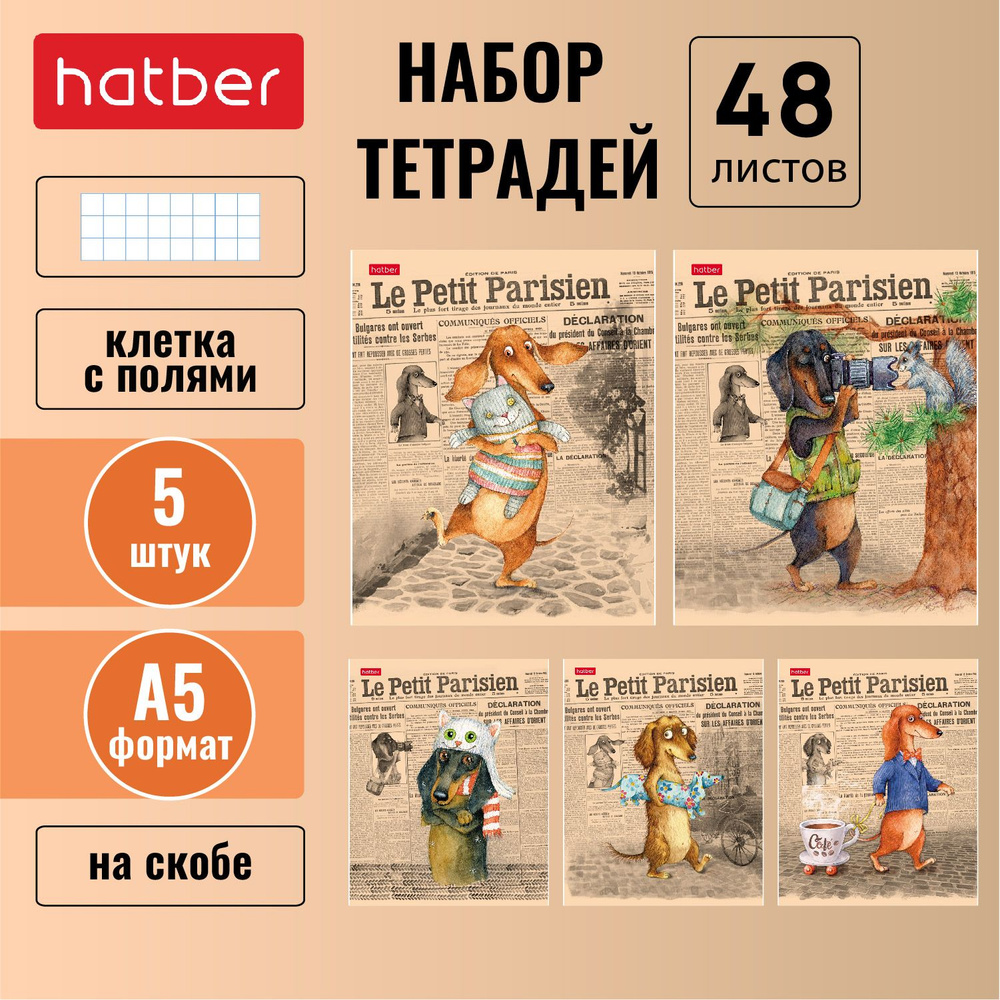 Набор тетрадей Hatber ТаксаLIFE 5 шт/5 дизайнов в блоке в клетку скругленные уголки  #1