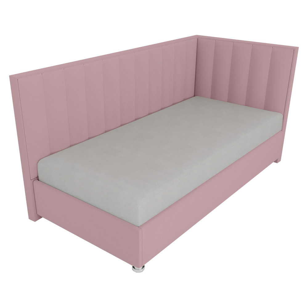 Односпальная кровать Сочи 120x200 основание металлическое с ламелями велюр розовый ножки 13 см хром угол #1
