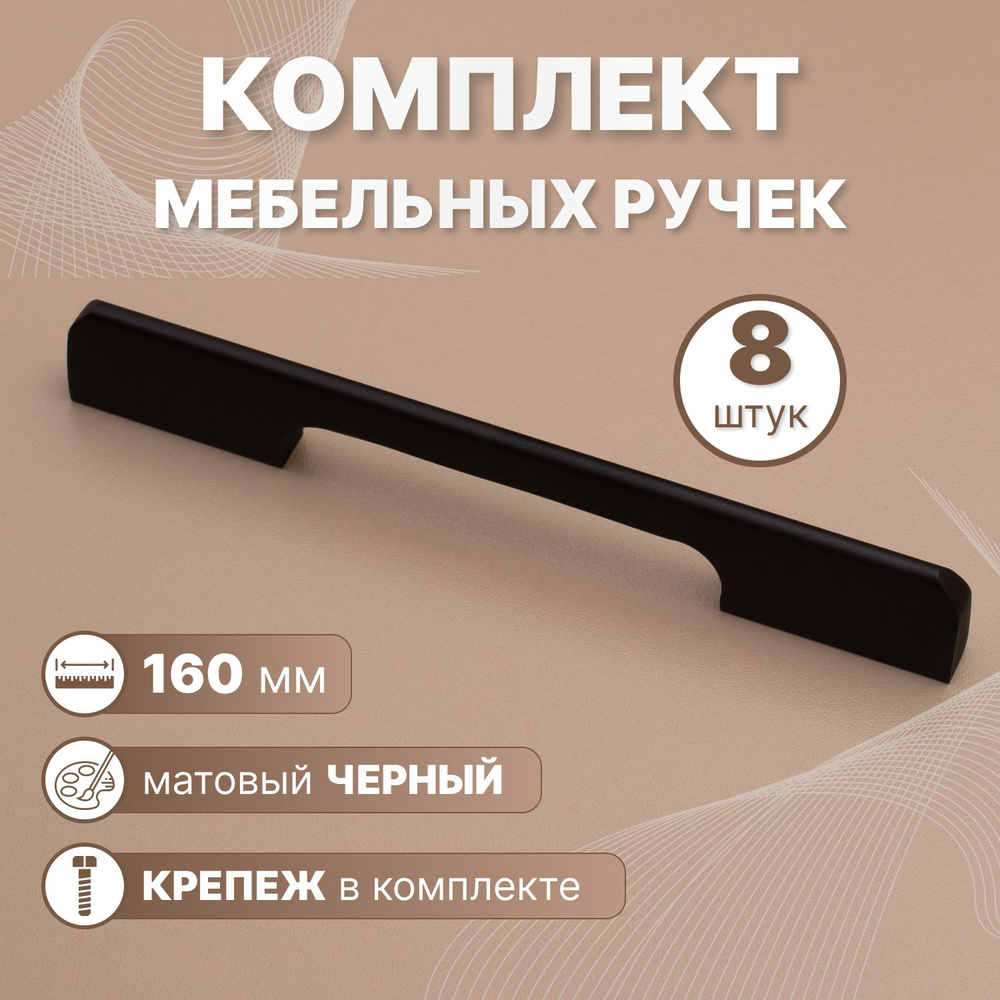 Ручки мебельные Line 160мм Черный Матовый, 8 шт. #1